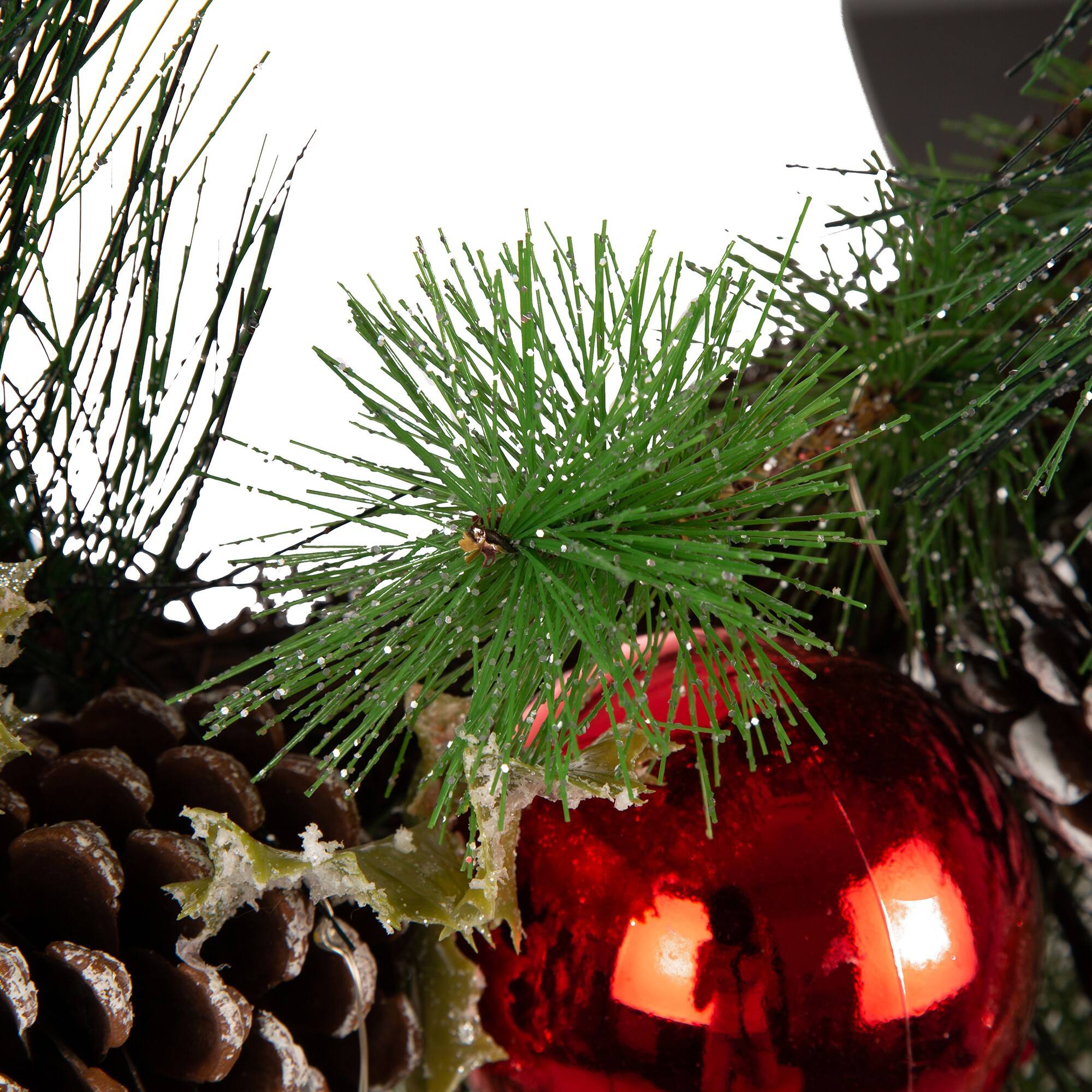 Glitzhome® 24" Pre-Lit Berry, Holly, Pinecone & Red Ornament LED Wreath